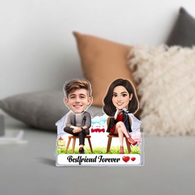 Personalized Best Friend Forever Theme Bobblehead Caricature with Shaking Head Feature Custom with Face Cutout Solar Powered Moving Head Birthday Gift for Bestie & Friend